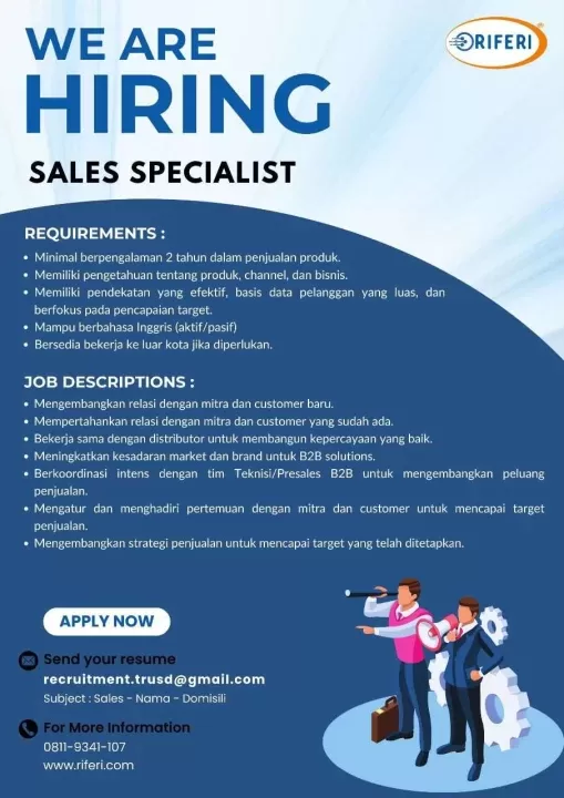 Hiring Sales Specialist at riferi